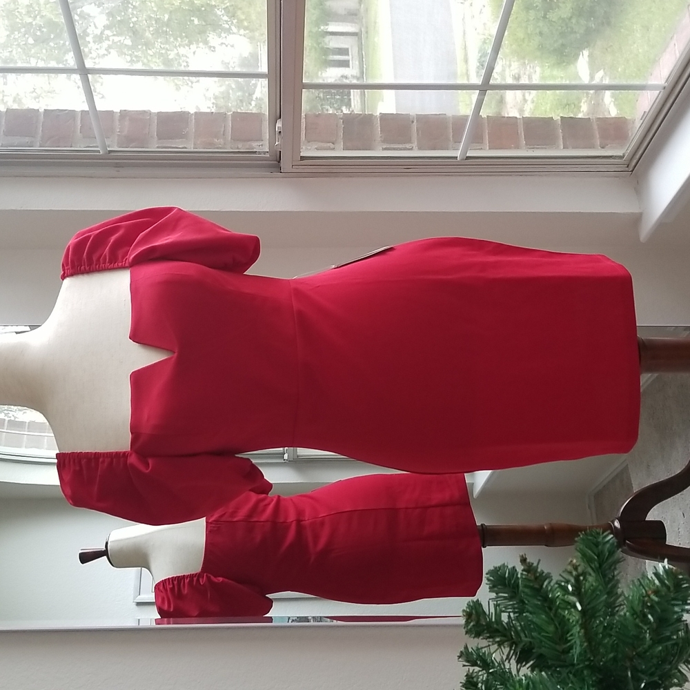 Red Mini Dress with Puff Sleeves & V Wire Neckline - NWT - Picture 1 of 16